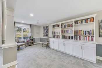 Library with book shelfs at manor at victoria park,  maryland, 20748